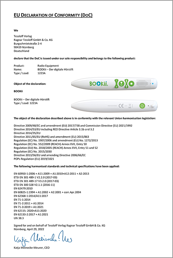 BOOKii Konformitätserklärung ENG Charge 1222A