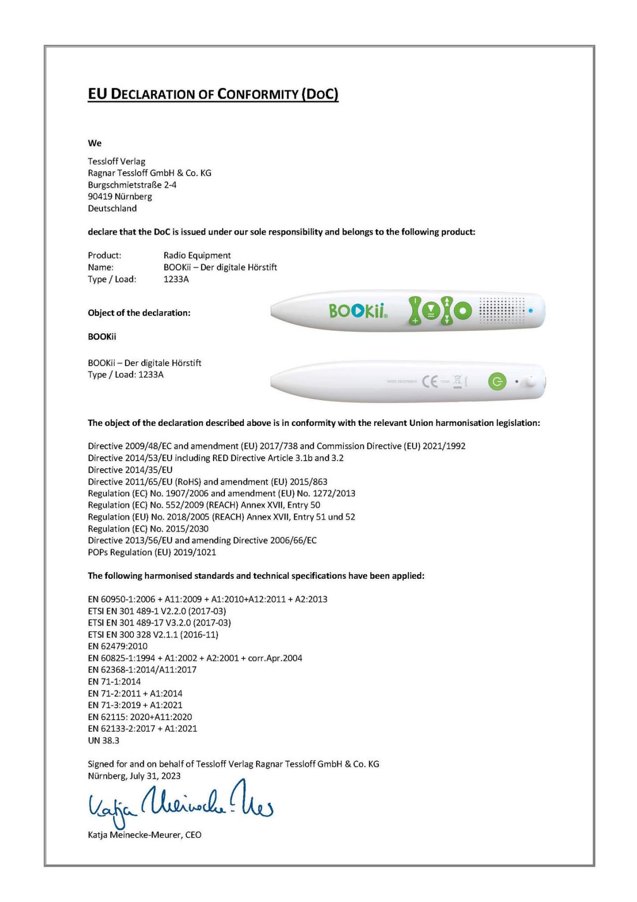 BOOKii Declaration of conformity ENG Charge 1222A