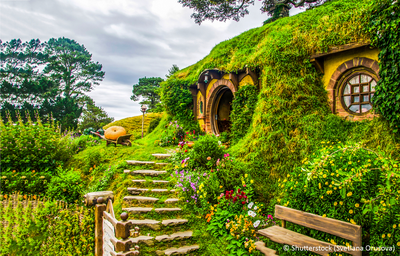 Hobbit house in Hobbiton from Tolkien's Lord of the Rings, New Zealand