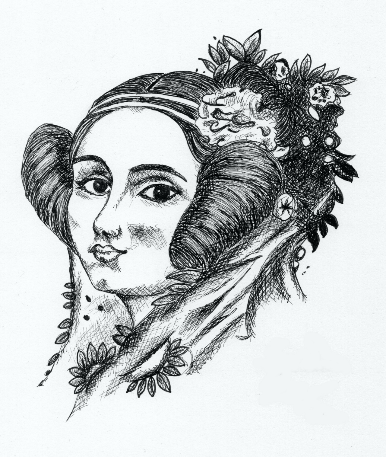 Portrait of Ada Lovelace. Original medium - ink on paper
