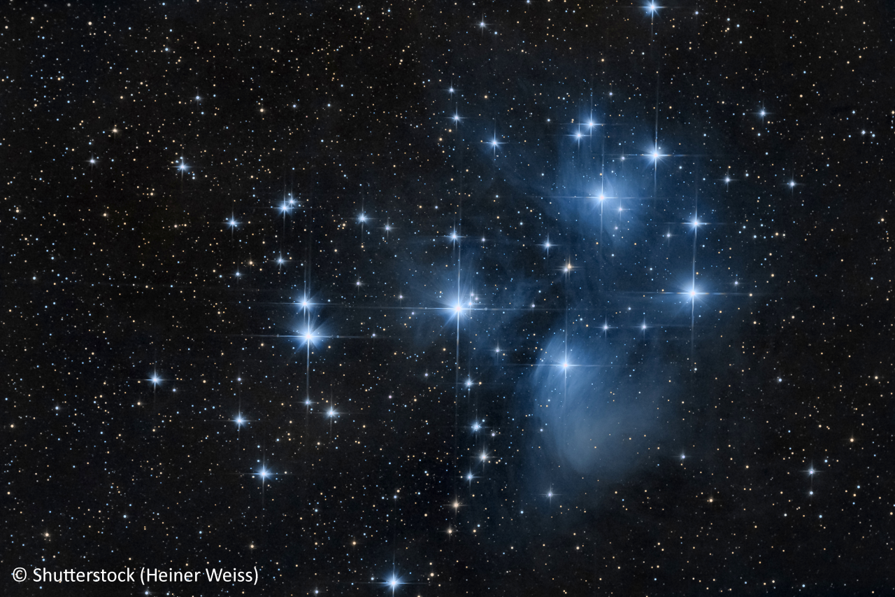Seven sisters pleiades in the deep sky at night