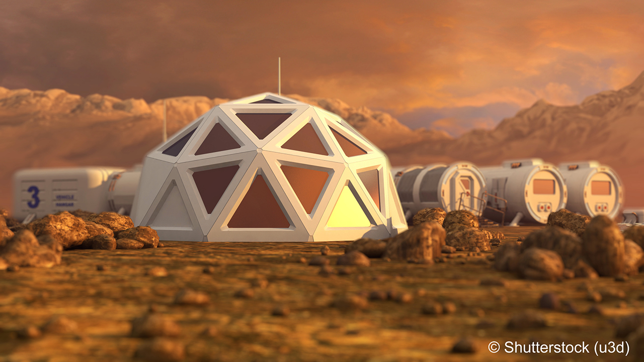 Storage warehouse. The colony on Mars. Autonomous life on Mars. 3D rendering