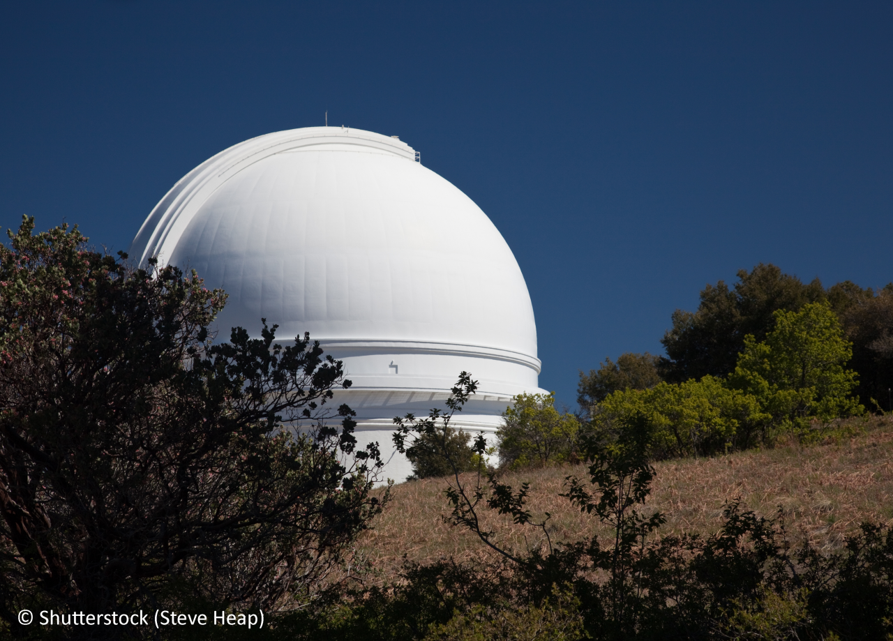 White dome of the Palomar telescope on the peak of Mt Palomar in California