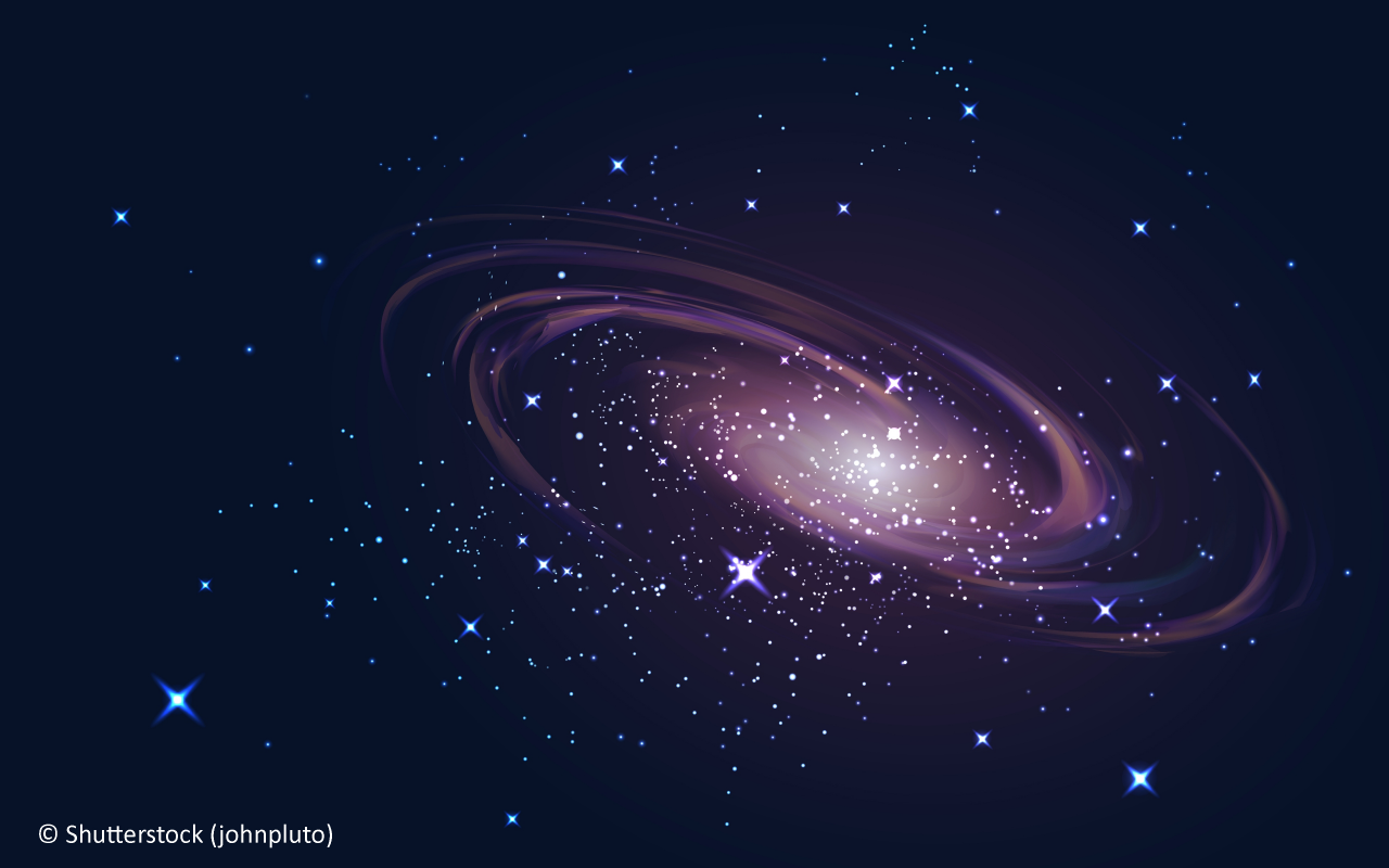 Deep space background with spiral galaxy and stars